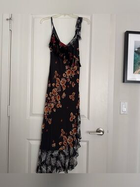 RIXO Black Midi Slip Dress